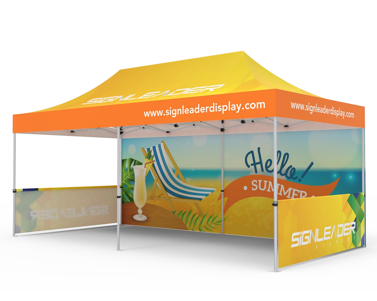 Custom 10x20 Pop Up Canopy Tent with Single-Sided Full Backwall & 2 x Single-Sided Half Sidewalls