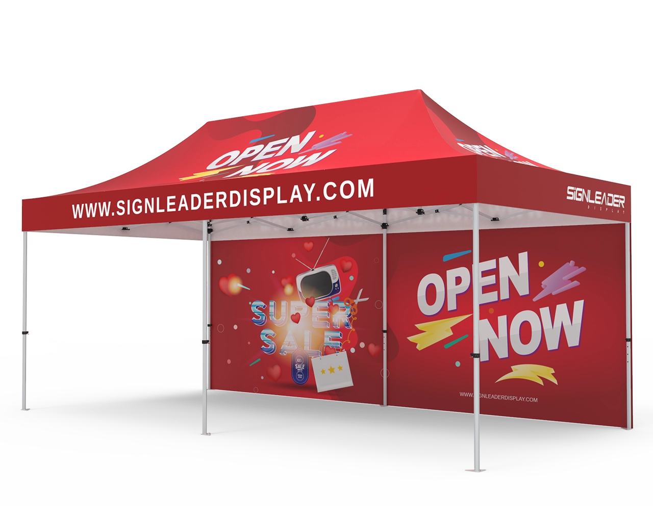 Custom 10x20 Pop Up Canopy Tent with Single-Sided Full Backwall