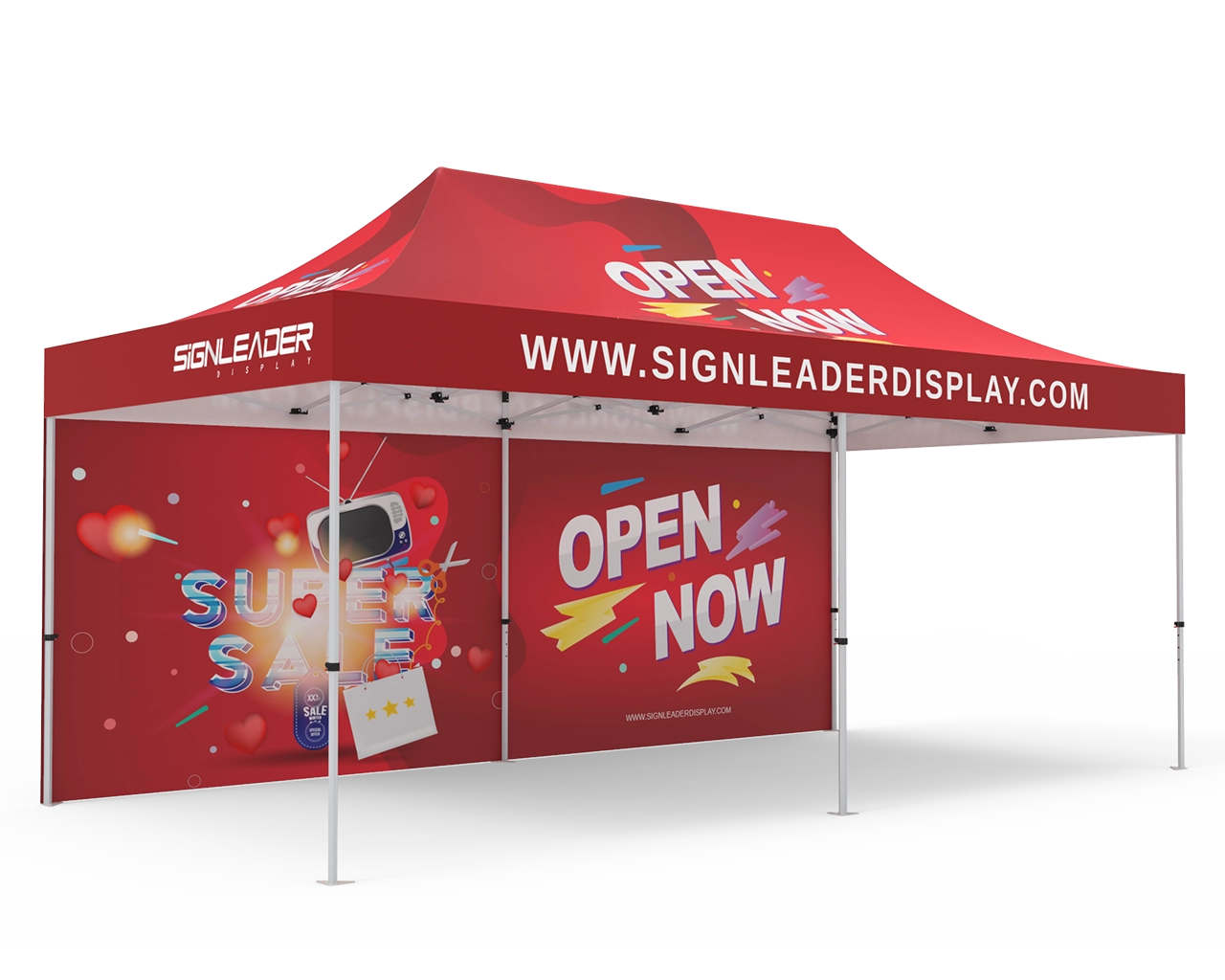 Custom 10x20 Pop Up Canopy Tent with Single-Sided Full Backwall