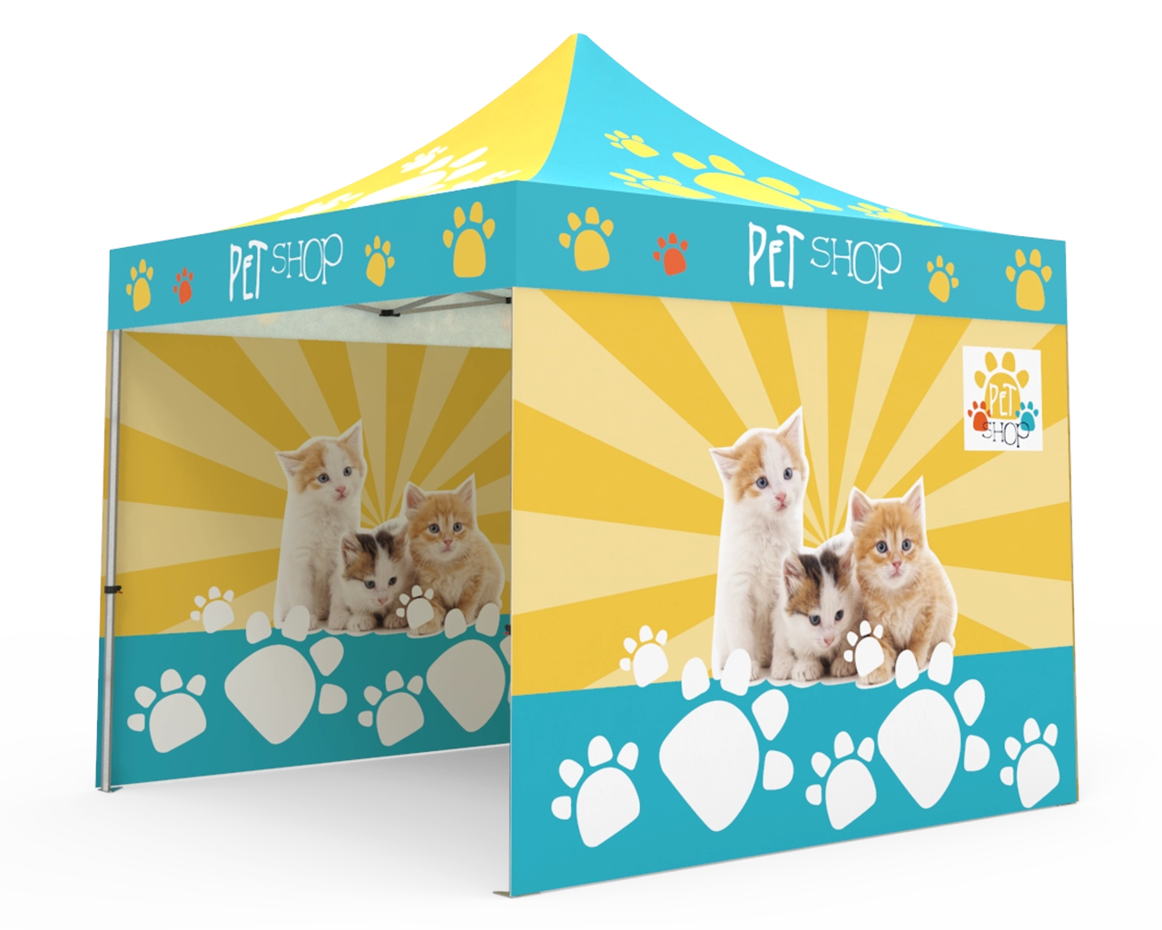 Custom Pop Up Canopy Tent 10x10 with Double-Sided Full Backwall & 2 x Double-Sided Full Sidewalls