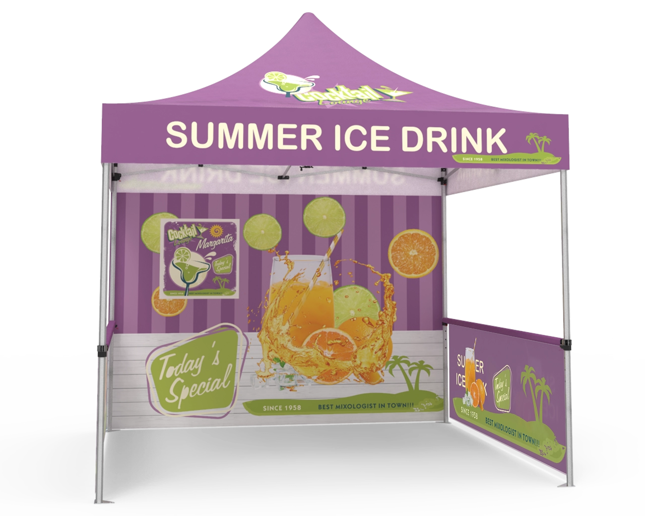 Custom Pop Up Canopy Tent 10x10 With Single Sided Full Backwall 2x Double Sided Half Sidewalls Main