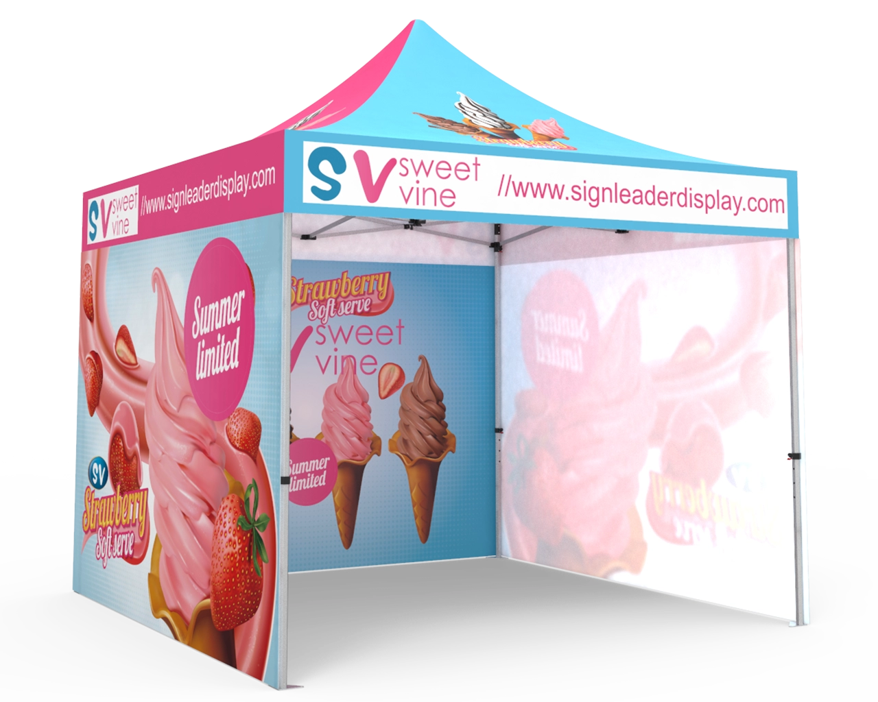 Custom Pop Up Canopy Tent 10x10 with Single-Sided Full Backwall & 2 x Single-Sided Full Sidewalls