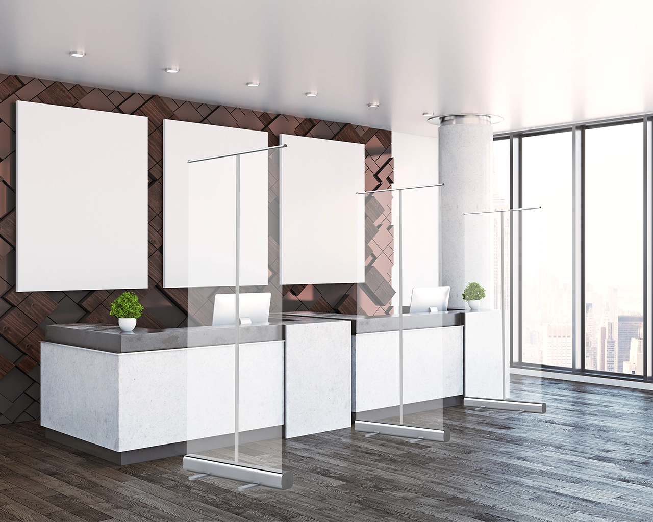 Economical Retractable Sneeze Guards Stands For Reception Desks