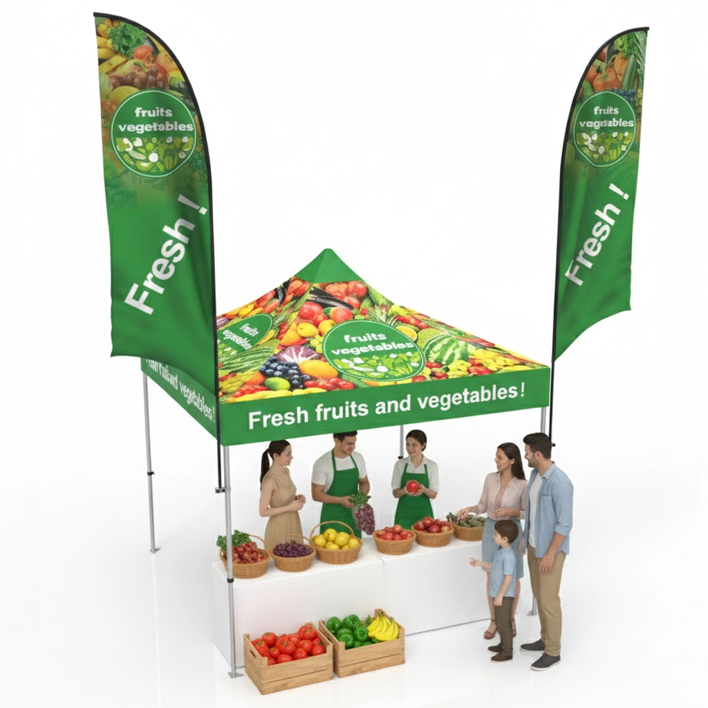 10x10 Pop Up Canopy Tent with Advertising Flags for Events