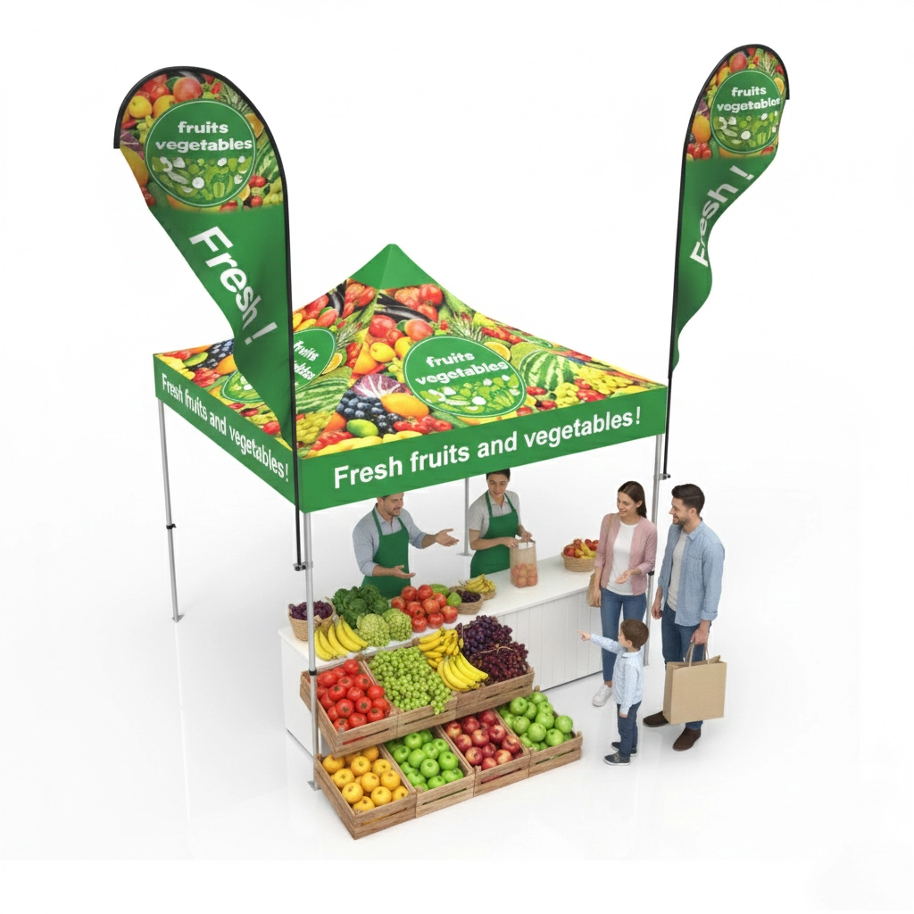 10x10 Pop Up Canopy Tent with Advertising Flags for Events