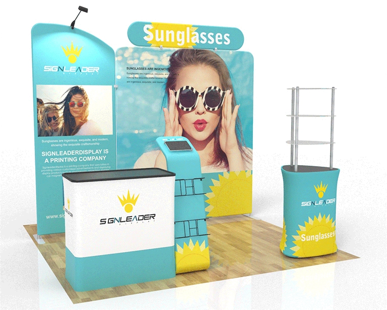 10ft Custom Trade Show Booth Kit C for Sunglasses & Personal Gear Brands