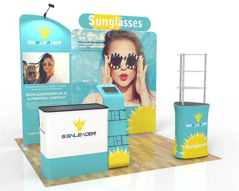 10ft Custom Trade Show Booth Kit C for Sunglasses & Personal Gear Brands